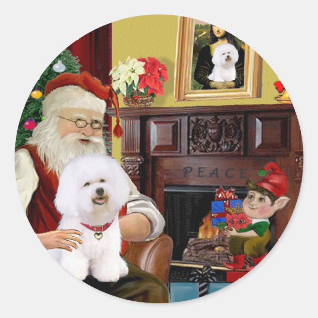 Santa's Bichon Frise (#1) Classic Round Sticker (Front)