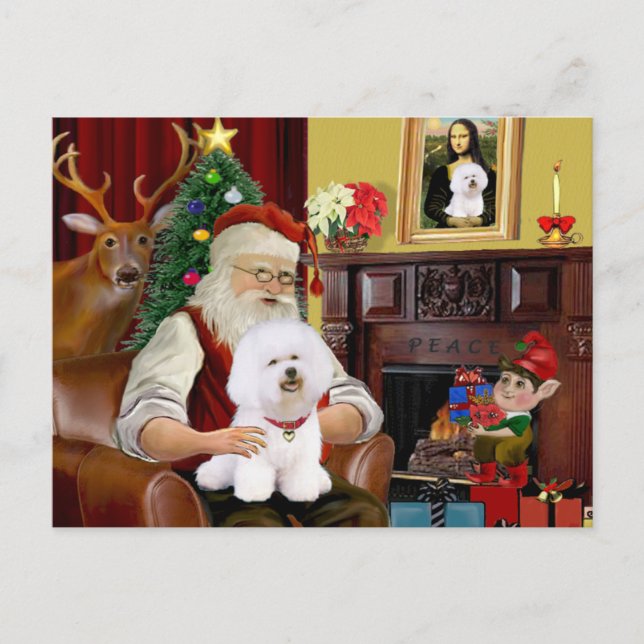 Santa's Bichon Frise (#1) Holiday Postcard (Front)