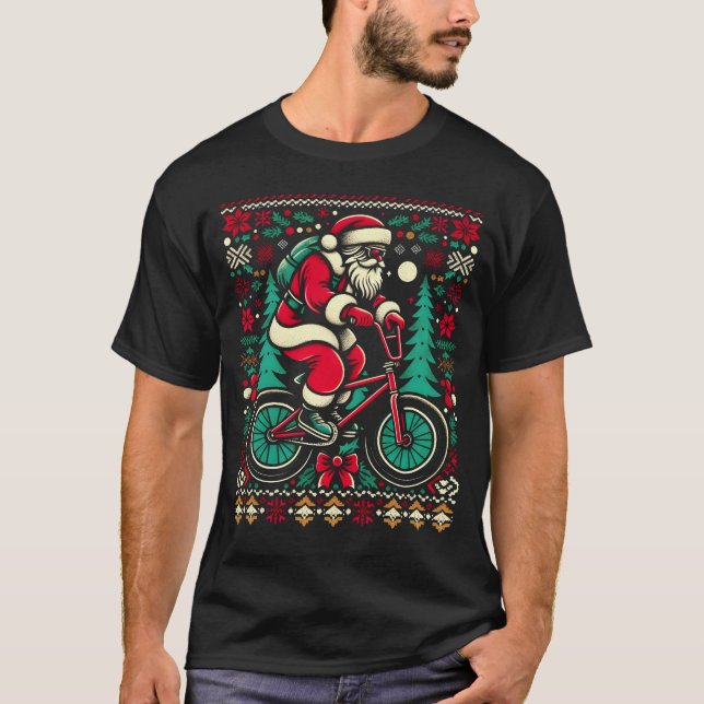 Santa's Biking Blitz Ugly Christmas Sweater (Front)