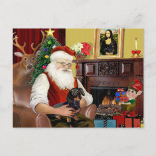 Santa's black / tan  Dachshund (#16) Holiday Postcard