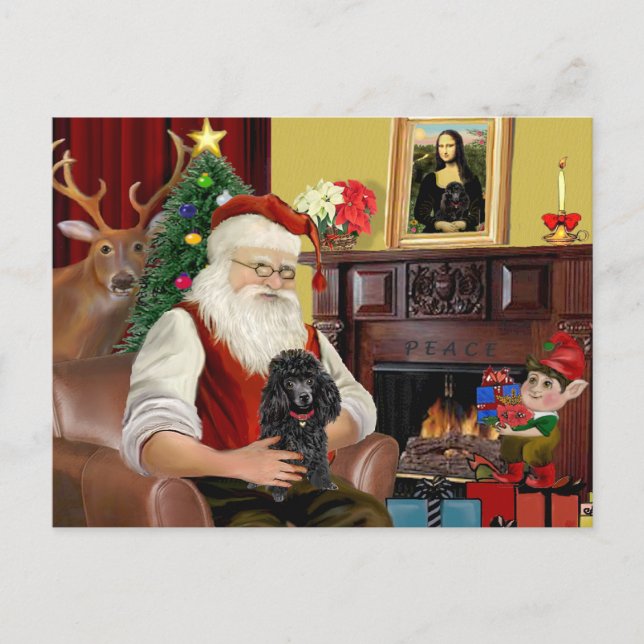 Santa's Black Toy/Min. Poodle Holiday Postcard (Front)