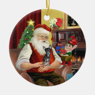 Santa's Blue and Cream Chihuahua Ceramic Ornament