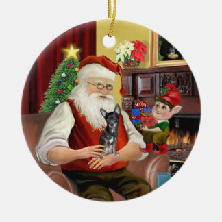 Santa's Blue and tan Chihuahua (T) Ceramic Ornament