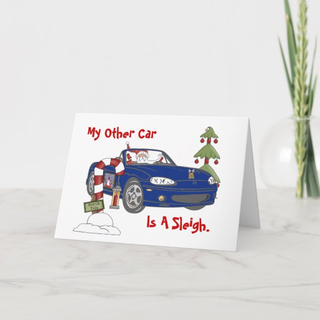 Santa's Blue Sleigh Holiday Card (Front)