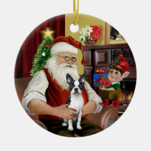 Santa's Boston Terrier #1 Ceramic Tree Decoration