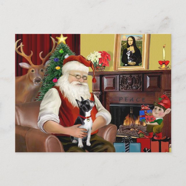 Santa's Boston Terrier Holiday Postcard (Front)