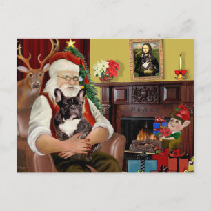 Santa's Brindle French Bulldog Holiday Postcard