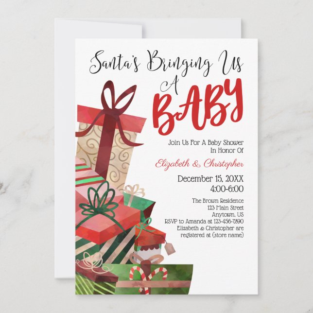 Santa's Bringing Us A Baby Christmas Baby Shower Invitation (Front)