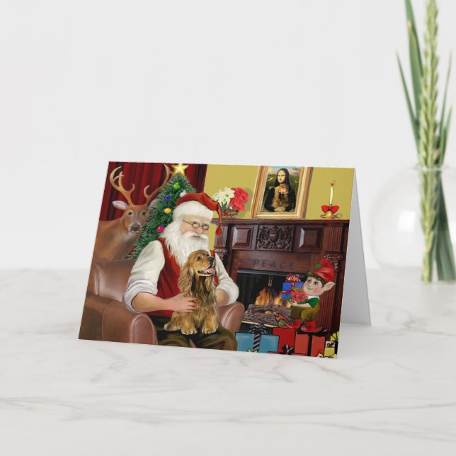 Santa's Brown Cocker Spaniel Holiday Card (Front)