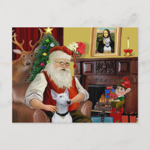Santa's Bull Terrier (white) Holiday Postcard