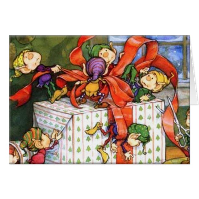 Santa's Busy Elves on Christmas Eve Card (Front Horizontal)