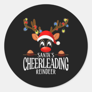 Santa's Cheerleading Reindeer Funny Xmas Matching Classic Round Sticker