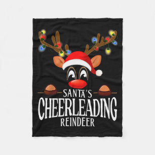 Santa's Cheerleading Reindeer Funny Xmas Matching Fleece Blanket