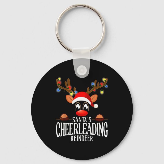 Santa's Cheerleading Reindeer Funny Xmas Matching  Key Ring (Front)