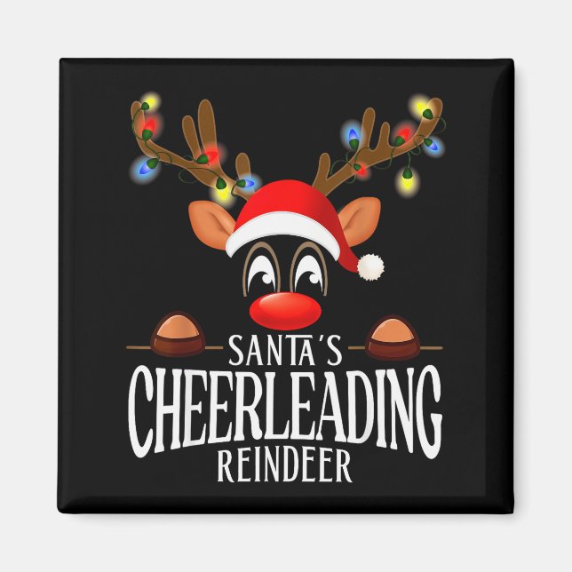 Santa's Cheerleading Reindeer Funny Xmas Matching  Magnet (Front)