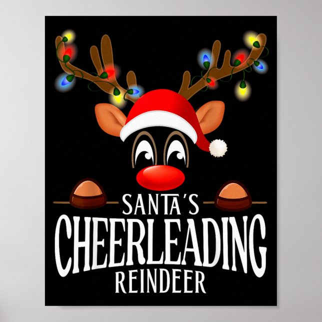 Santa's Cheerleading Reindeer Funny Xmas Matching  Poster (Front)