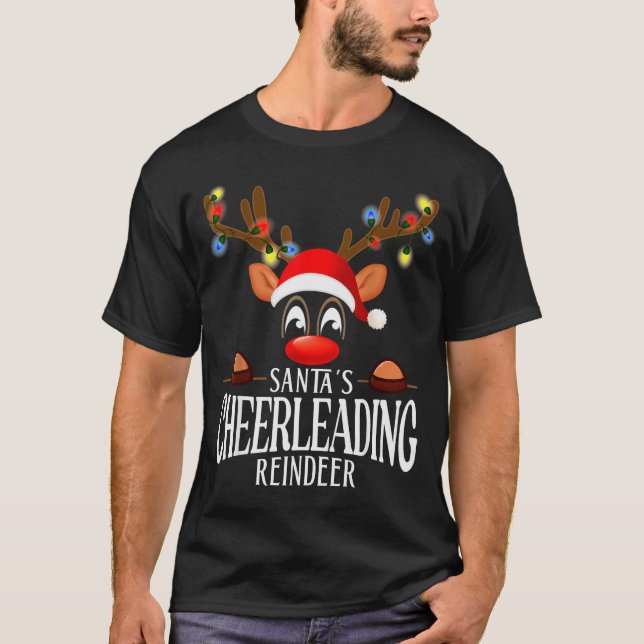 Santa's Cheerleading Reindeer Funny Xmas Matching  T-Shirt (Front)