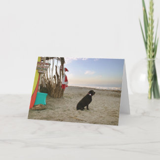 Santa's chocolate Lab dog beach waves Holiday Card