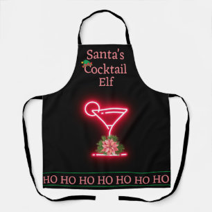 Santa's Christmas Cocktail Elf Black and Neon Apron