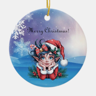 Santa's Christmas Elf Festive Ceramic Ornament