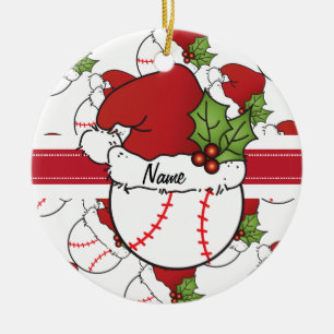 Santa's Christmas Hat on a Baseball Ceramic Ornament