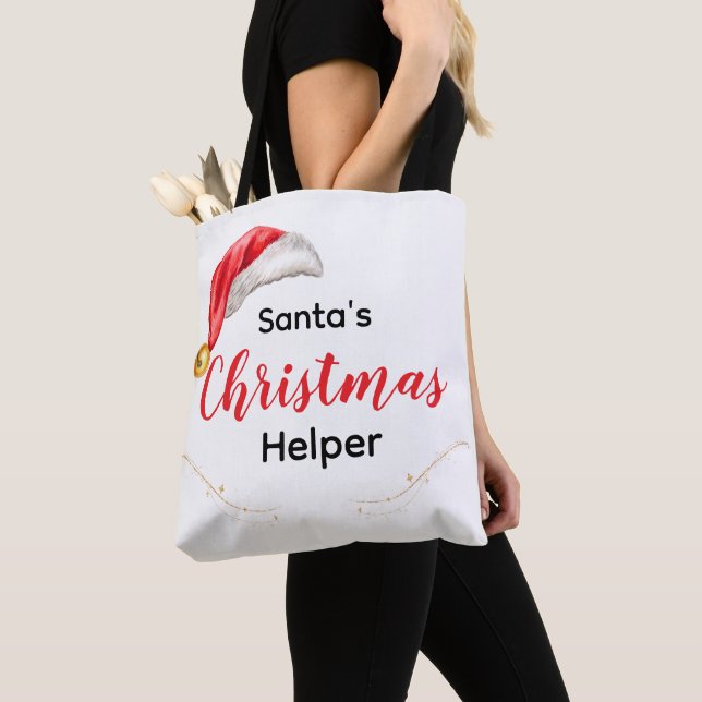 Santa's Christmas Helper Customizable Tote Bag (Close Up)