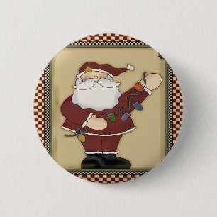 Santas Christmas Light Bulbs Round Button