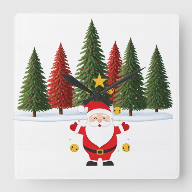 "Santa's Christmas Moment: Unique Clock-Inspired A Square Wall Clock (Front)