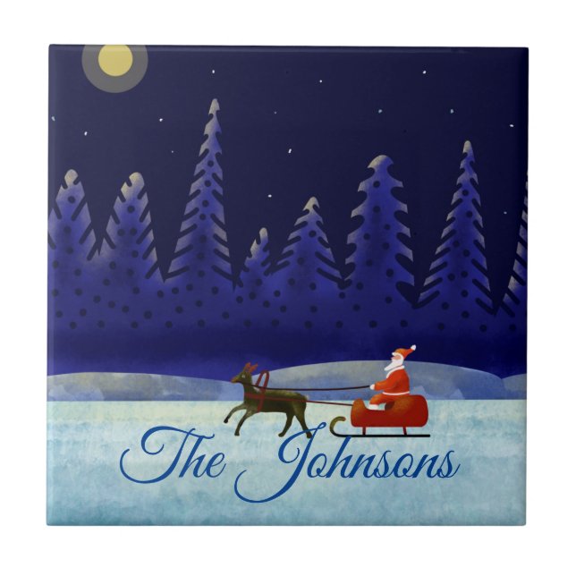 Santa's Christmas Night Trip Ceramic Tile (Front)
