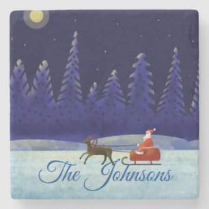 Santa's Christmas Night Trip Stone Coaster