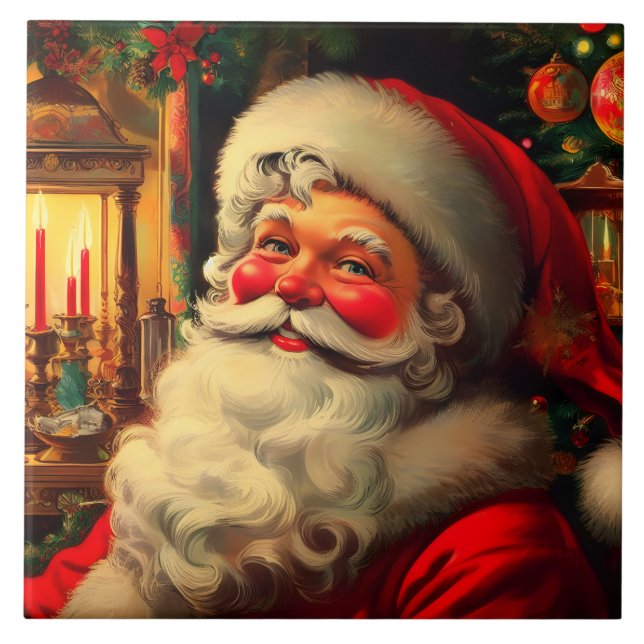 Santa's Christmas portrait Ceramic Tile (Front)