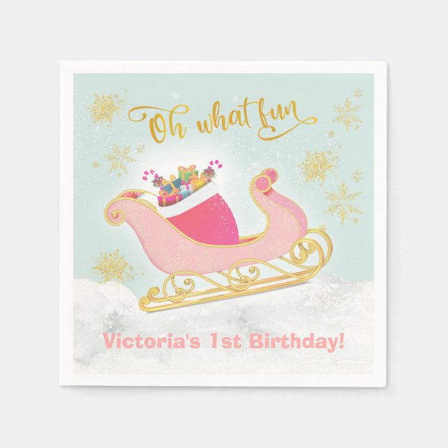 Santa's Christmas Sleigh Birthday Party Napkin (Front)