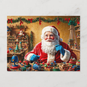 Santa's Christmas Toy Workshop  Holiday Postcard