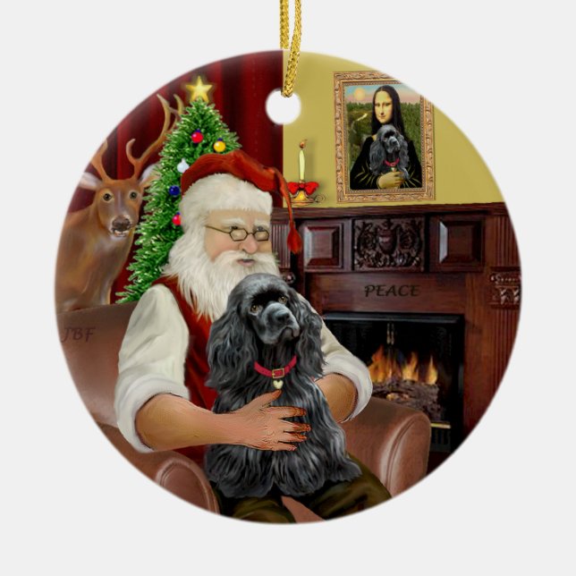 Santa's - Cocker (black) Ceramic Ornament (Front)