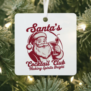 Santa's Cocktail Club Funny Xmas Holiday Drinking Metal Tree Decoration