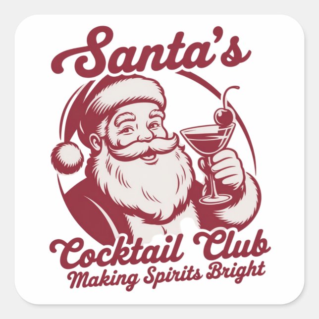 Santa's Cocktail Club Funny Xmas Holiday Drinking Square Sticker (Front)