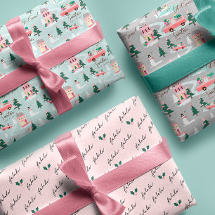 Santa's Comin' To Town Pink Retro Van Wrapping Wrapping Paper Sheet