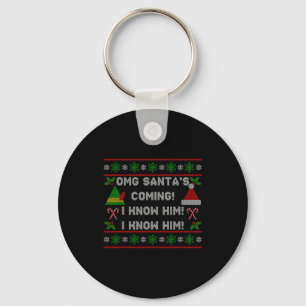 Santa's Coming! I Know Him! Ugly Christmas Sweater Key Ring