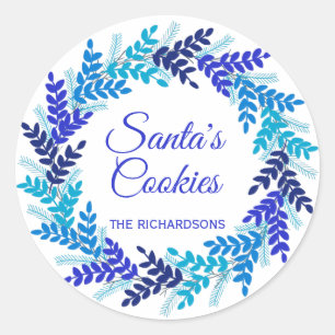 Santa's Cookies Blue Christmas Wreath Classic Round Sticker