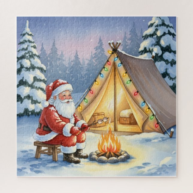 Santa's Cozy Campfire Retreat Christmas Jigsaw Puzzle (Vertical)