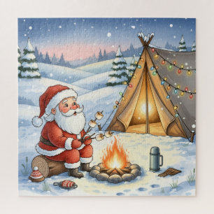 Santa's Cozy Campfire Retreat Christmas Jigsaw Puzzle