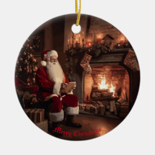 Santa's Cozy Nook Ceramic Ornament