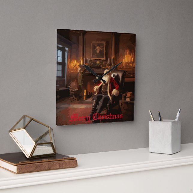 Santa's Cozy Nook Square Wall Clock (Office)