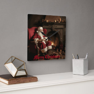 Santa's Cozy Nook Square Wall Clock