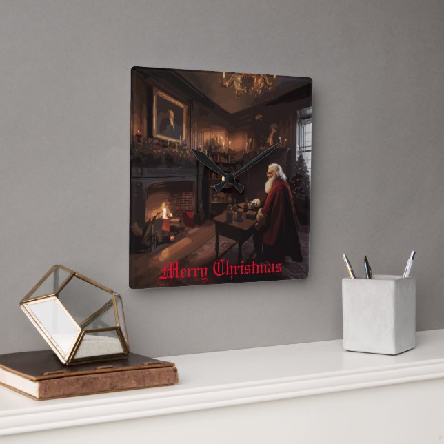 Santa's Cozy Nook Square Wall Clock (Office)