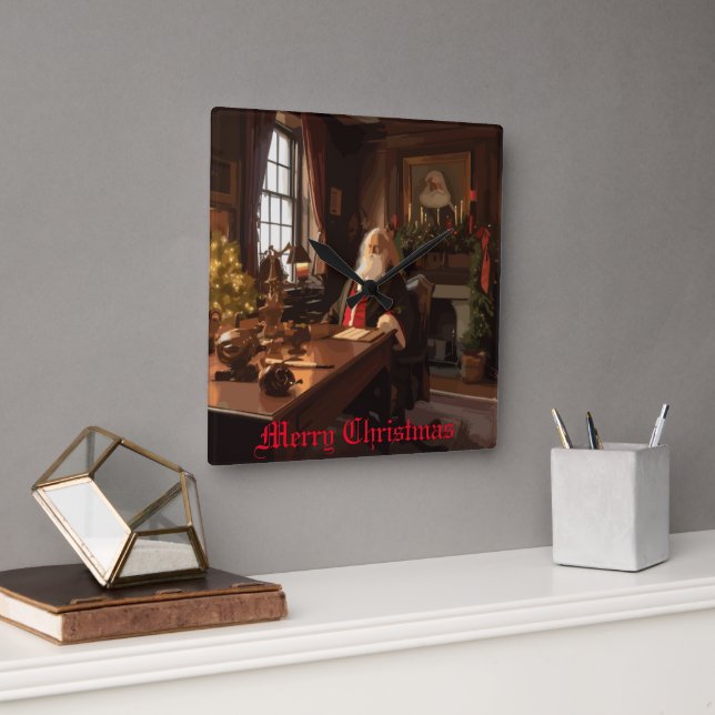 Santa's Cozy Nook Square Wall Clock (Office)