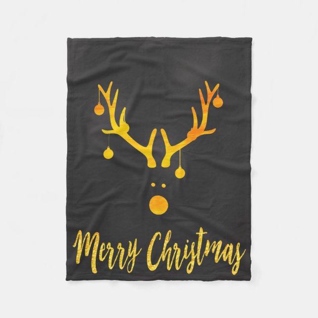 Santas cute reindeer faux gold on grey fleece blanket (Front)