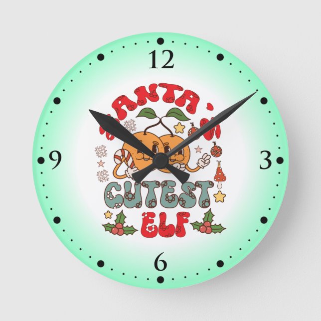 Santa's Cutest Elf Sublimation-80881 Round Clock (Front)