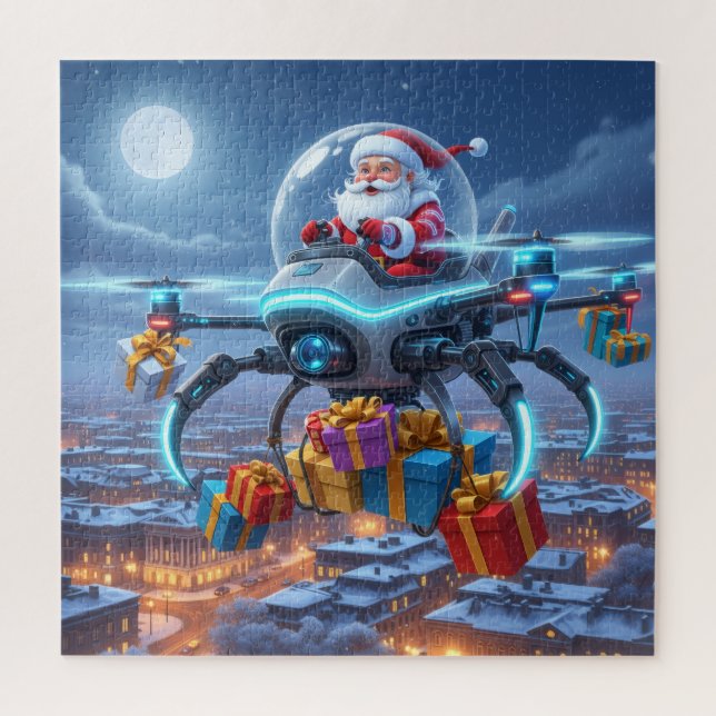 Santa's Cyber-Sleigh: Futuristic Drone Delivery Jigsaw Puzzle (Vertical)