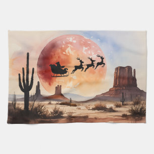 Santa's Desert Ride – Western Christmas Tea Towel